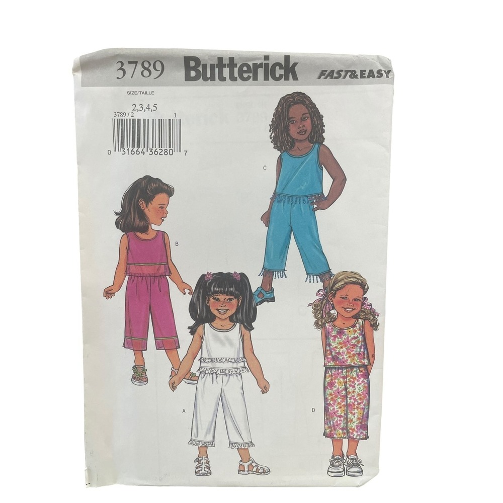 Butterick 3789 Girls Top Pants Pattern‎ Size 2 3 4 5 Fast & Easy